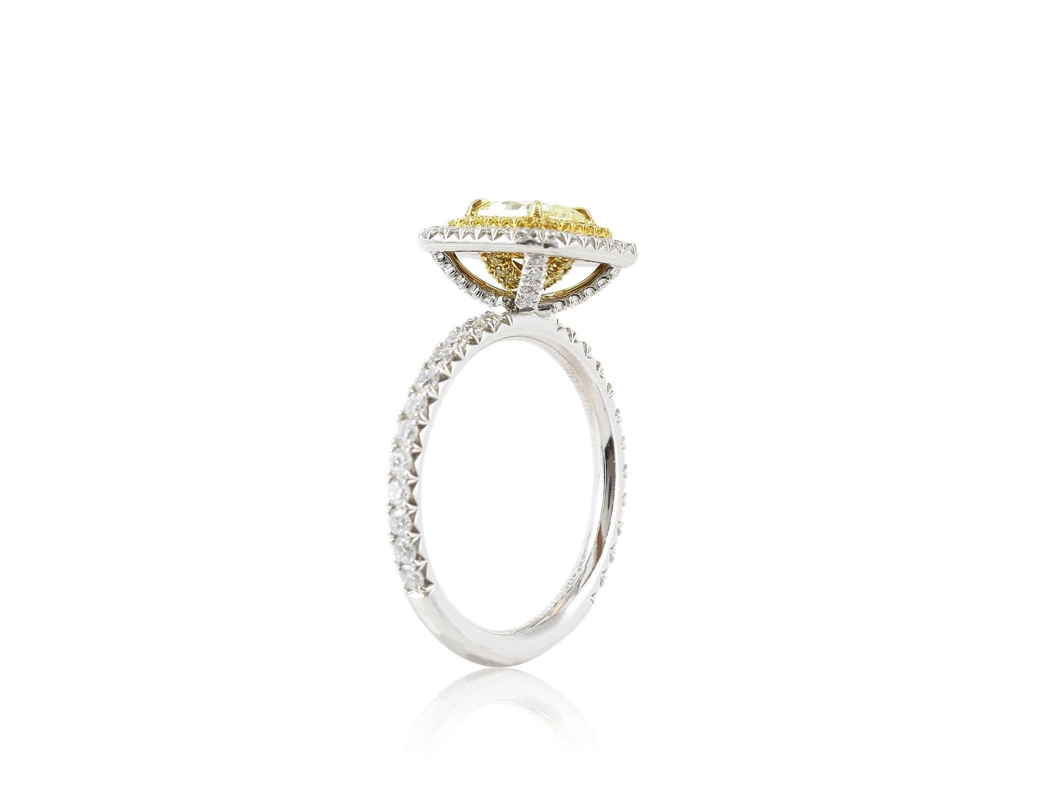 1.03 Carat GIA Cert Fancy Yellow Radiant Diamond Gold Platinum Ring In Excellent Condition For Sale In Chestnut Hill, MA