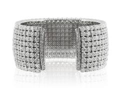 43.47 Carats Diamond 9 Row Gold Cuff Bracelet