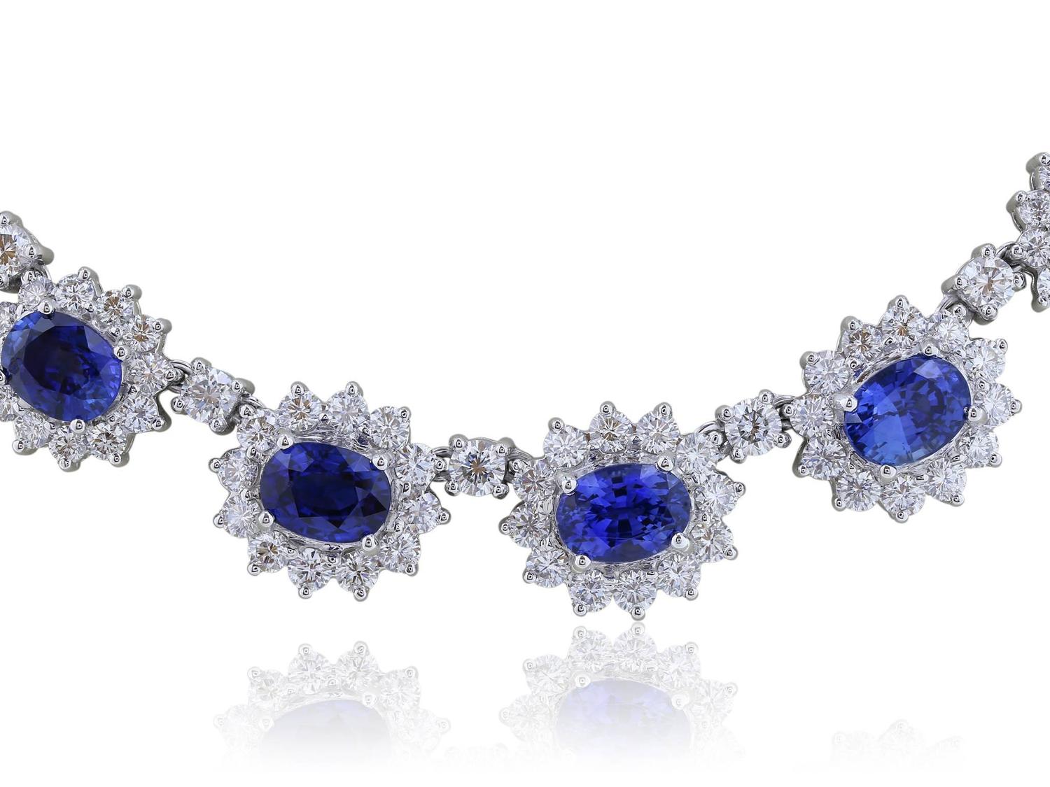 Sapphire Diamond Platinum Necklace at 1stdibs