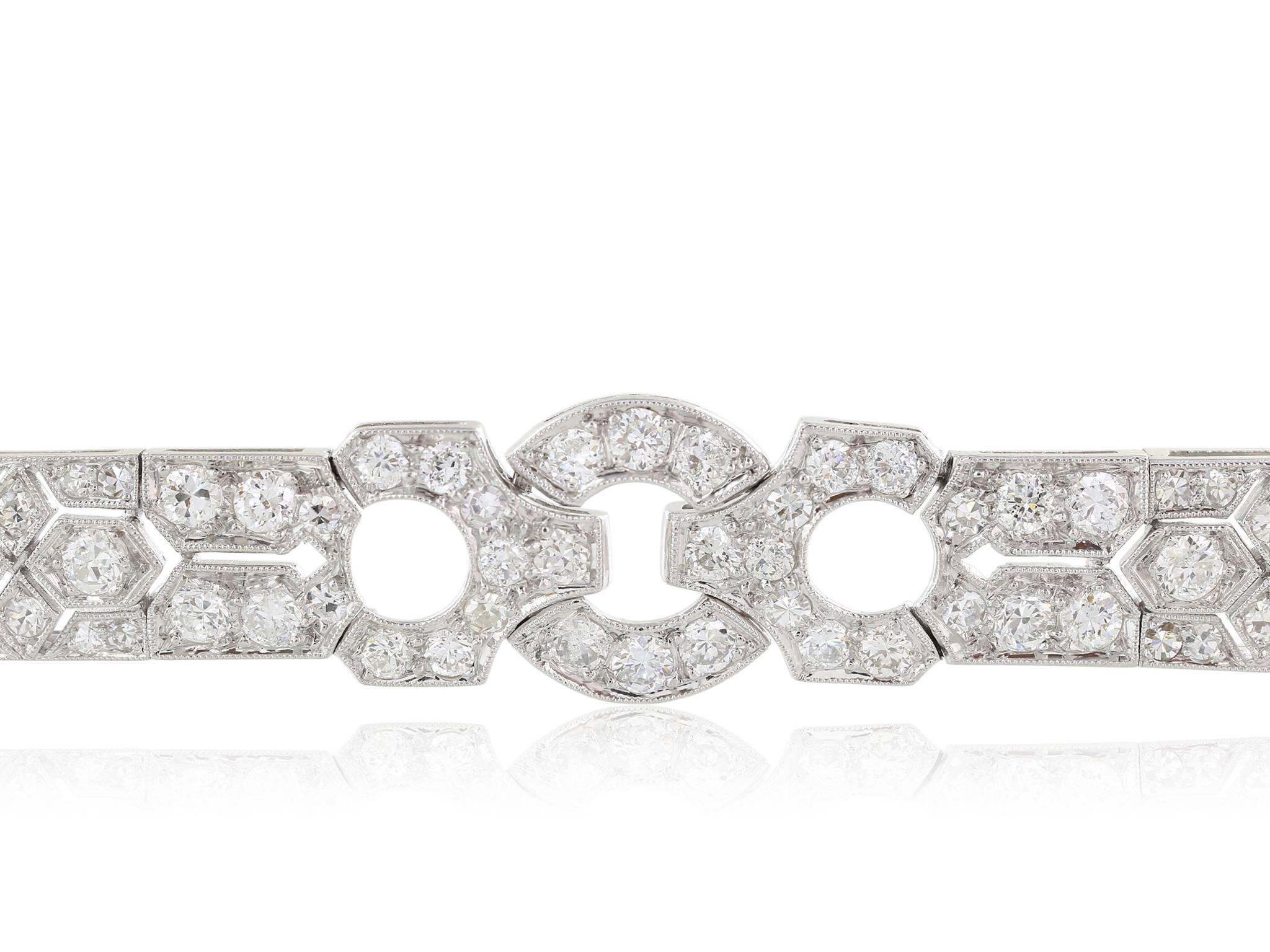 Platinum Art Deco Old European cut diamond Bracelet, the diamonds have an approximate weight of 9.00ctw. 