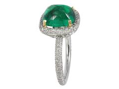 4.01 Carat Cabochon Emerald Diamond Platinum Ring