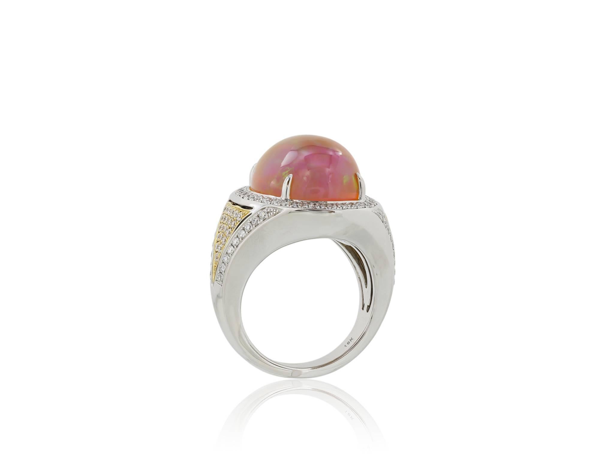 12.36 Carat Opal Diamond Two-Color Gold Ring In Excellent Condition For Sale In Chestnut Hill, MA
