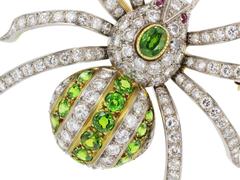 Demantoid Garnet Diamond Gold Spider Pin
