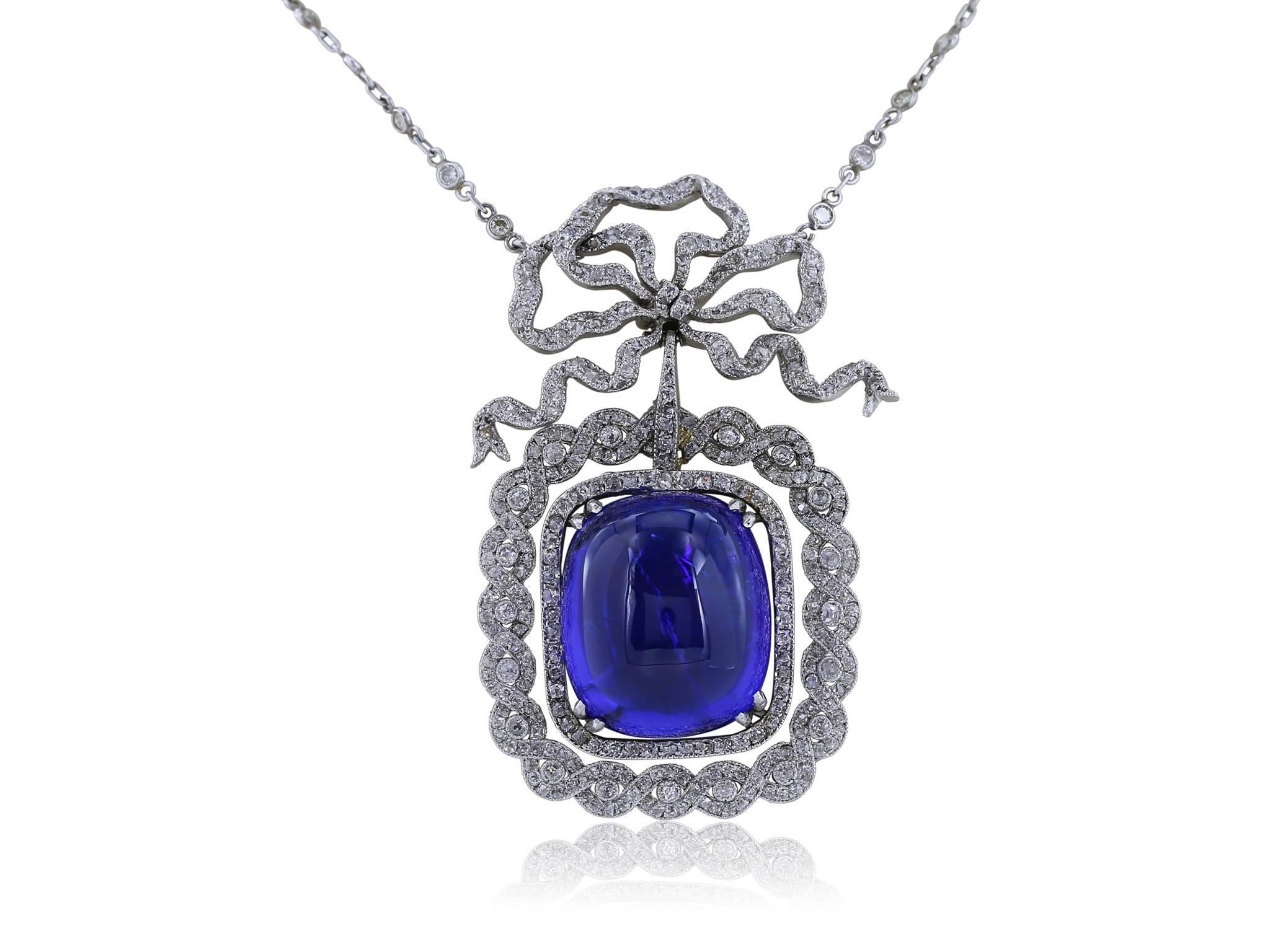  Edwardian 23.91ct Tanzanite and Rose Cut Diamond Pendant In Excellent Condition For Sale In Chestnut Hill, MA