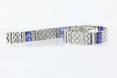 Art Deco Sapphire Diamond Bracelet Signed Charles Hall