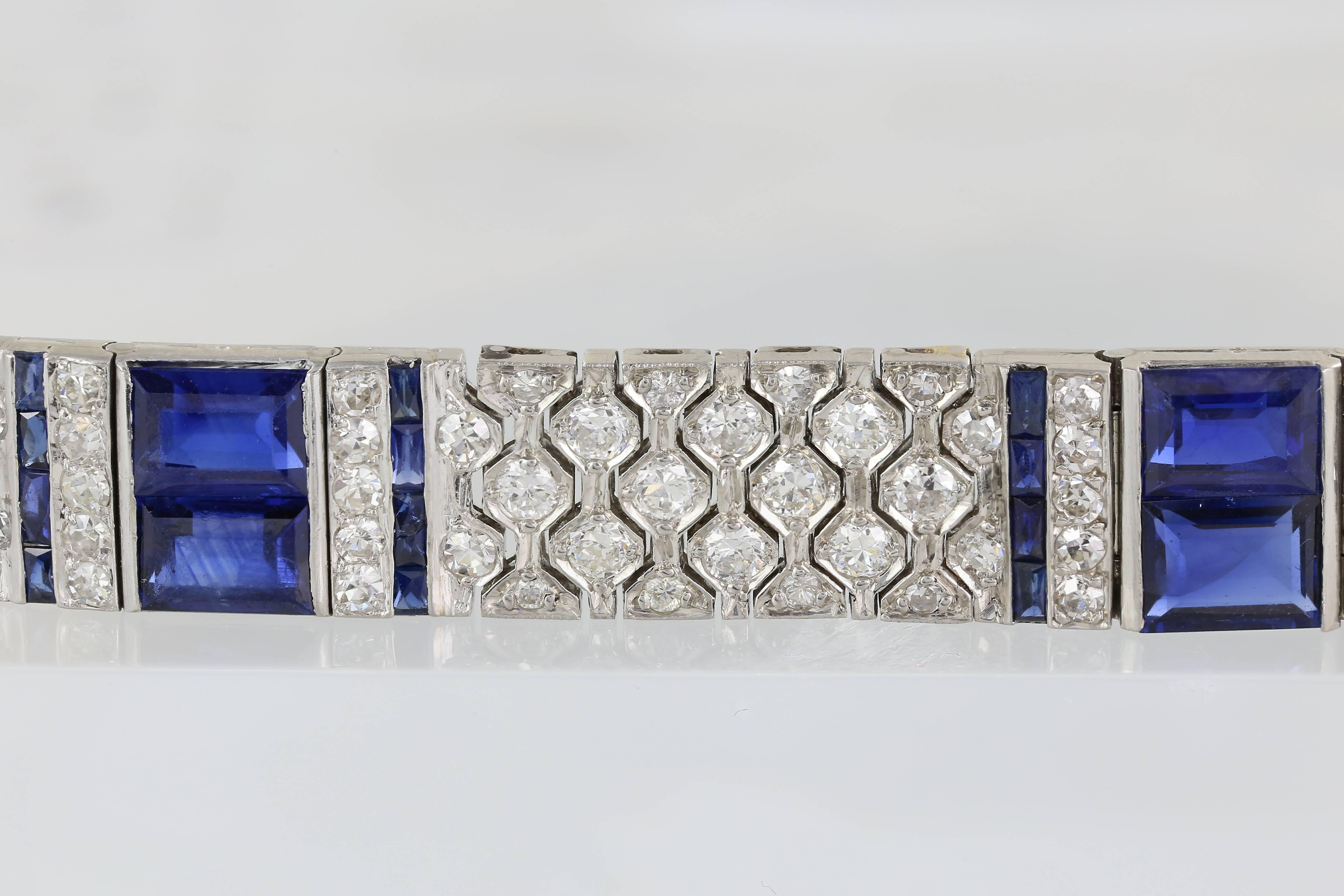 Art Deco Sapphire Diamond Bracelet Signed Charles Hall In Excellent Condition In Chestnut Hill, MA