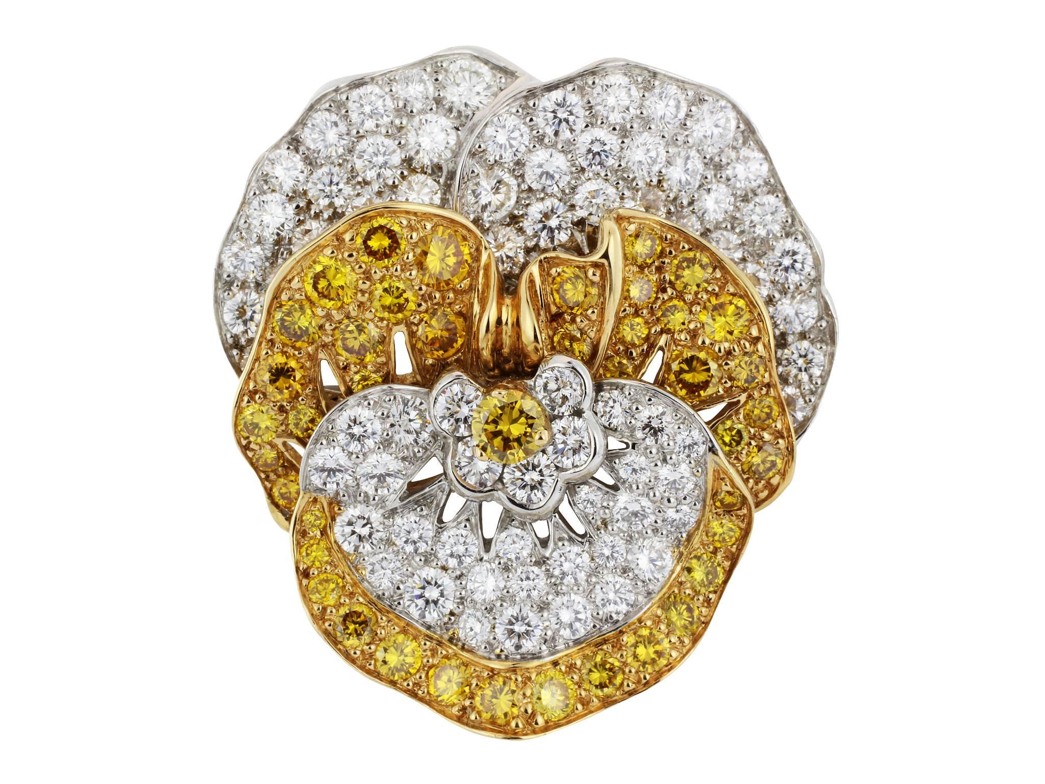 Part of the Shreve, Crump and Low Oscar Heyman Collection, the classic Oscar Heyman Pansy Pin has become a signature piece of their collection. Made in variations of different diamonds and colored stones, this exclusive pin has become synonymous
