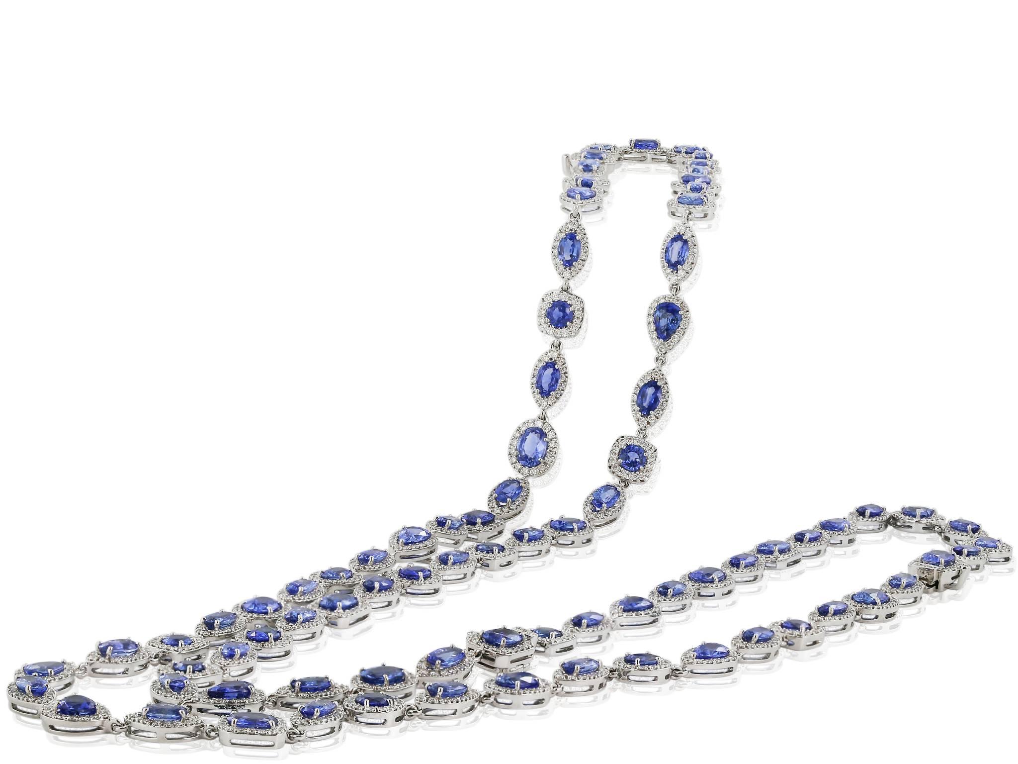 47.98 Carat Sapphire Diamond Opera Length Necklace and Bracelet In Excellent Condition For Sale In Chestnut Hill, MA