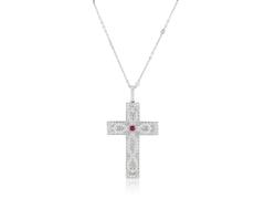 3.77 Carat Diamond Pave Cross Pendant with Vivid Argyle Pink Centre Diamond