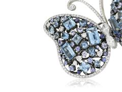 Aquamarine Sapphire Diamond Butterfly Brooch