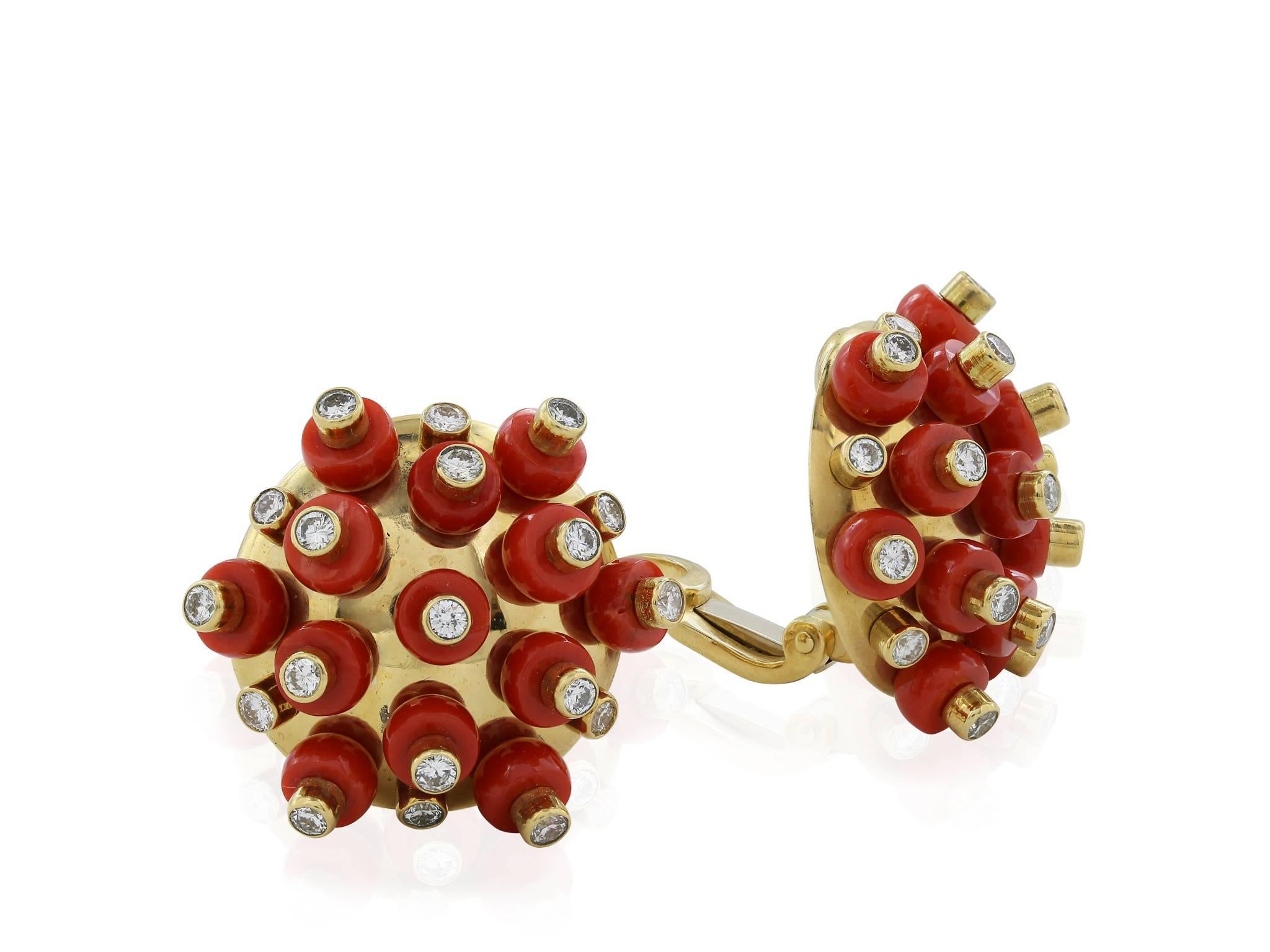 Retro Aletto Brothers Coral Diamond Earrings For Sale
