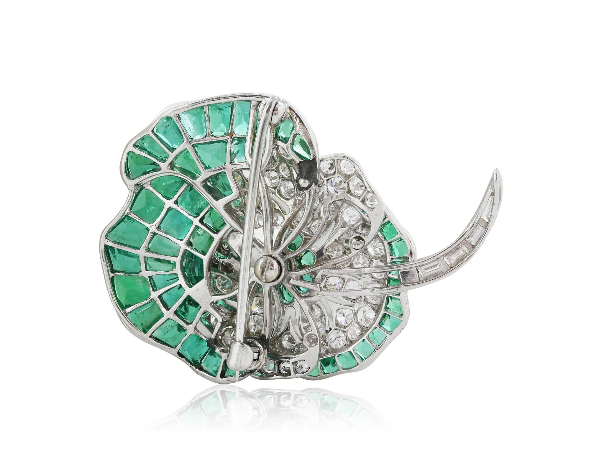 1930s Udall & Ballou Emerald Diamond Platinum Pansy Pin In Excellent Condition In Chestnut Hill, MA