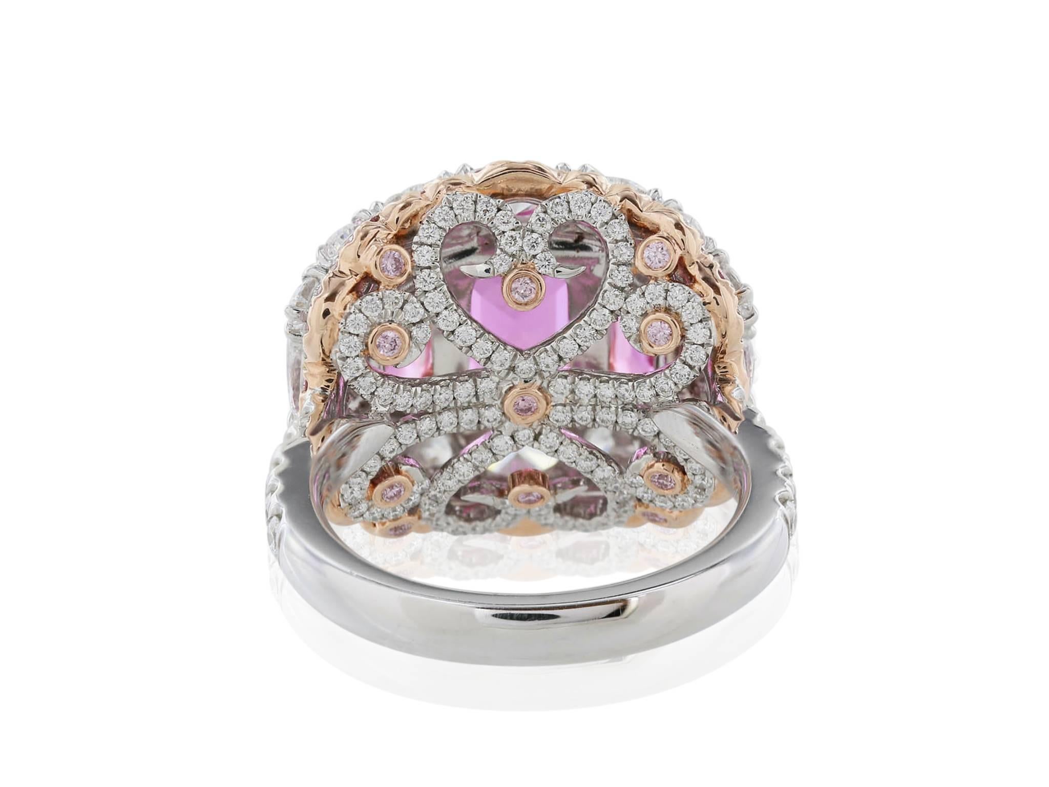 Women's 5.34 Carat Unheated Pink Sapphire Diamond Cluster Ring For Sale