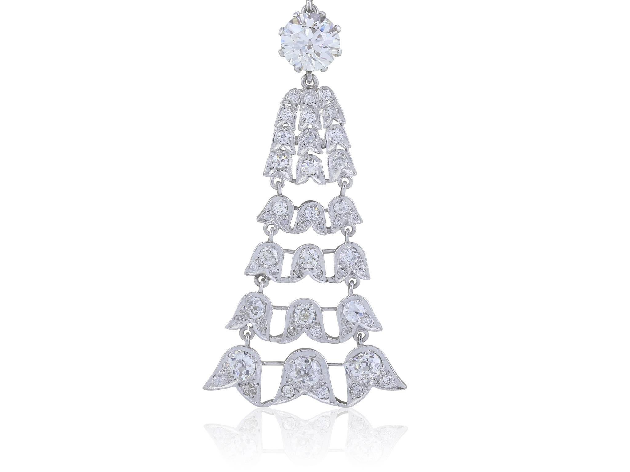 Platinum Edwardian open work sautoir diamond necklace consisting of approximately 45 carats total weight of Old European Cut diamonds
