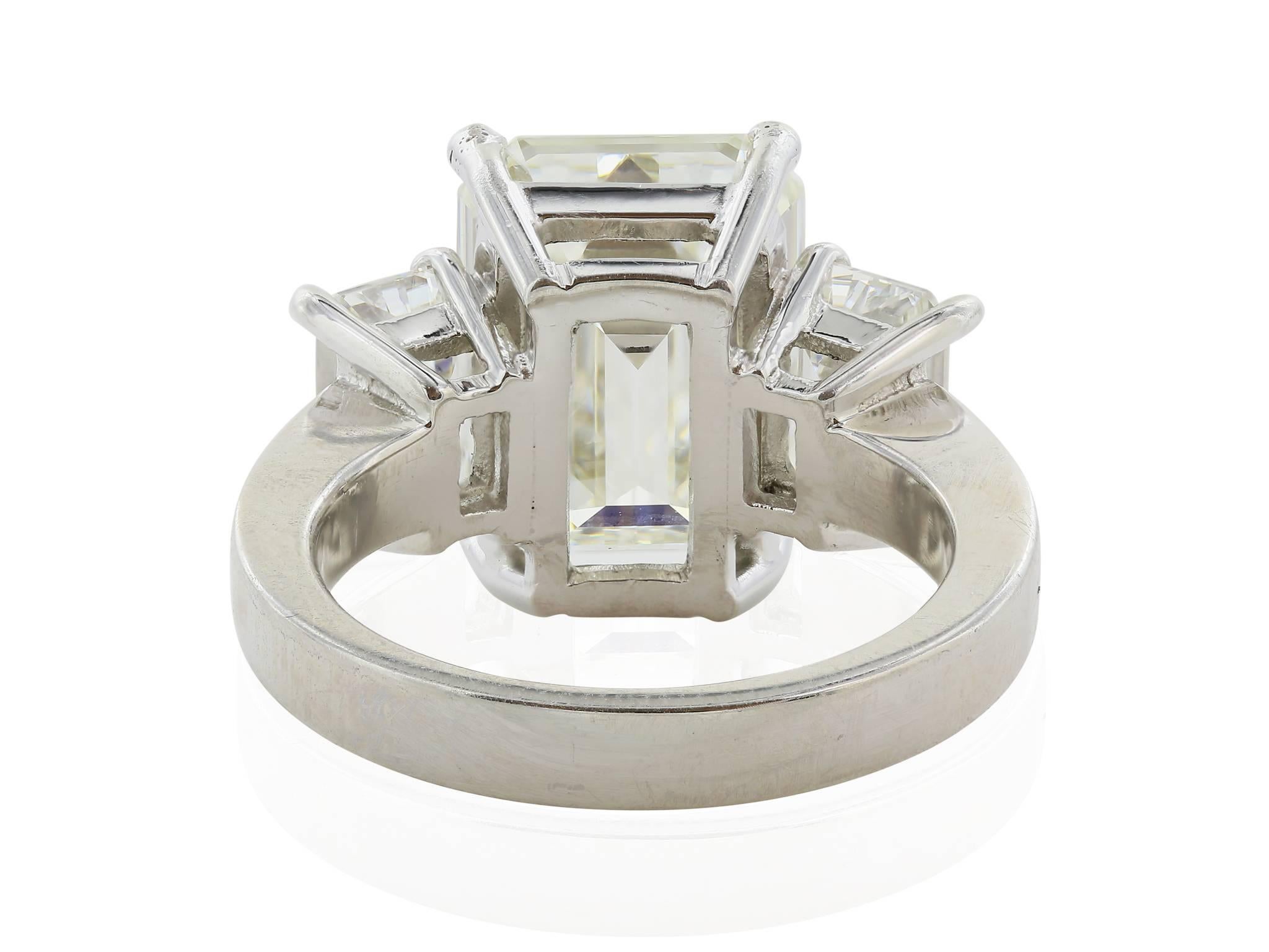 Women's GIA Certified 6.36 Carat Emerald Cut Three Stone Diamond Ring