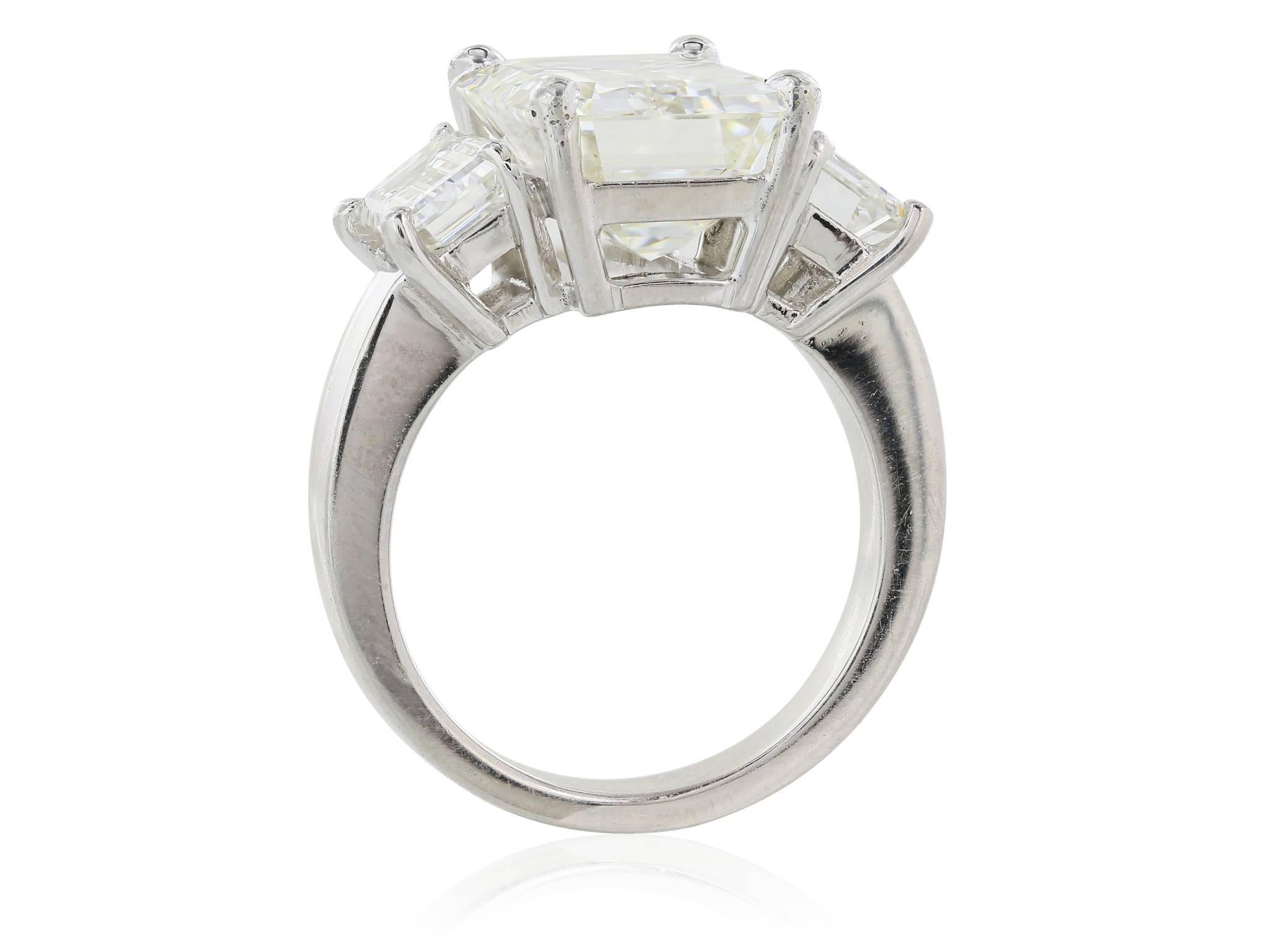 GIA Certified 6.36 Carat Emerald Cut Three Stone Diamond Ring 1