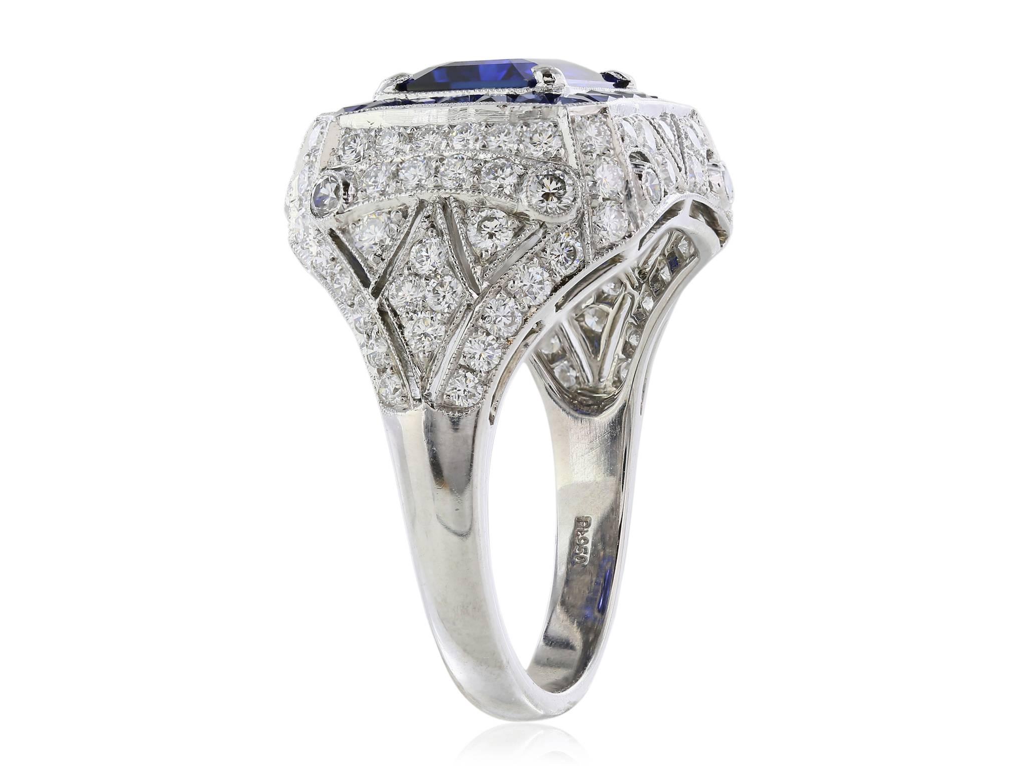 2.43 Carat Sapphire with GRS Report Diamond Platinum Ring In Excellent Condition For Sale In Chestnut Hill, MA
