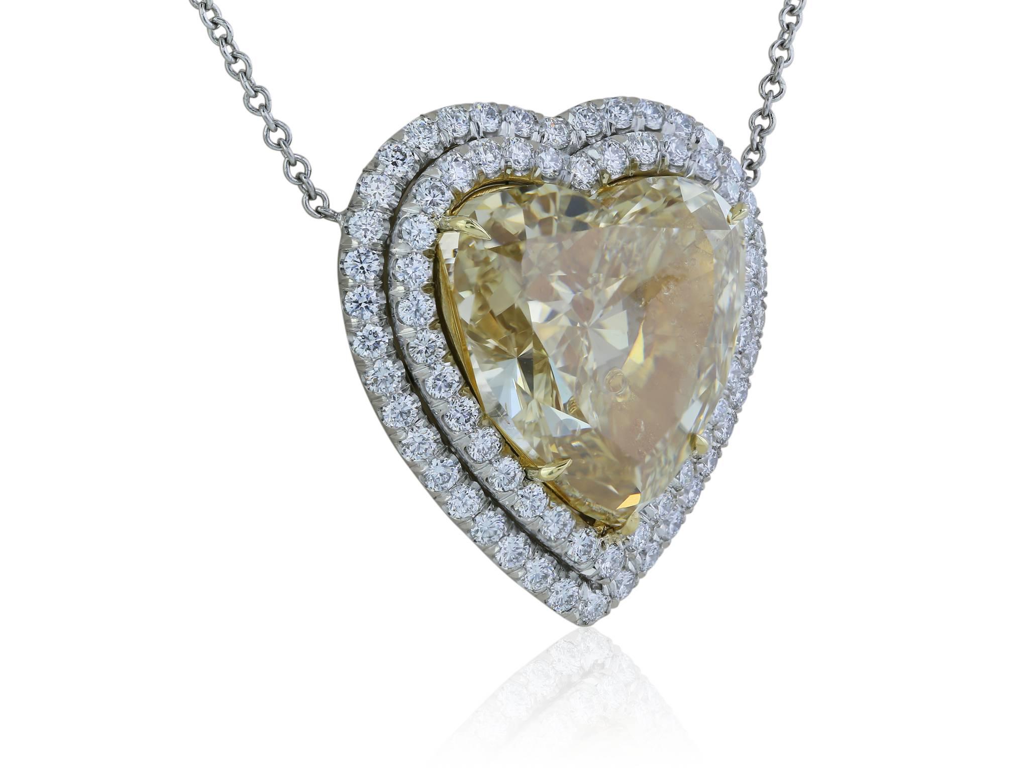 GIA Certified 10.02 Carat Yellow Heart Shape Diamond Pendant In Excellent Condition In Chestnut Hill, MA
