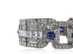 Art Deco Sapphire Moonstone Diamond Platinum Bracelet