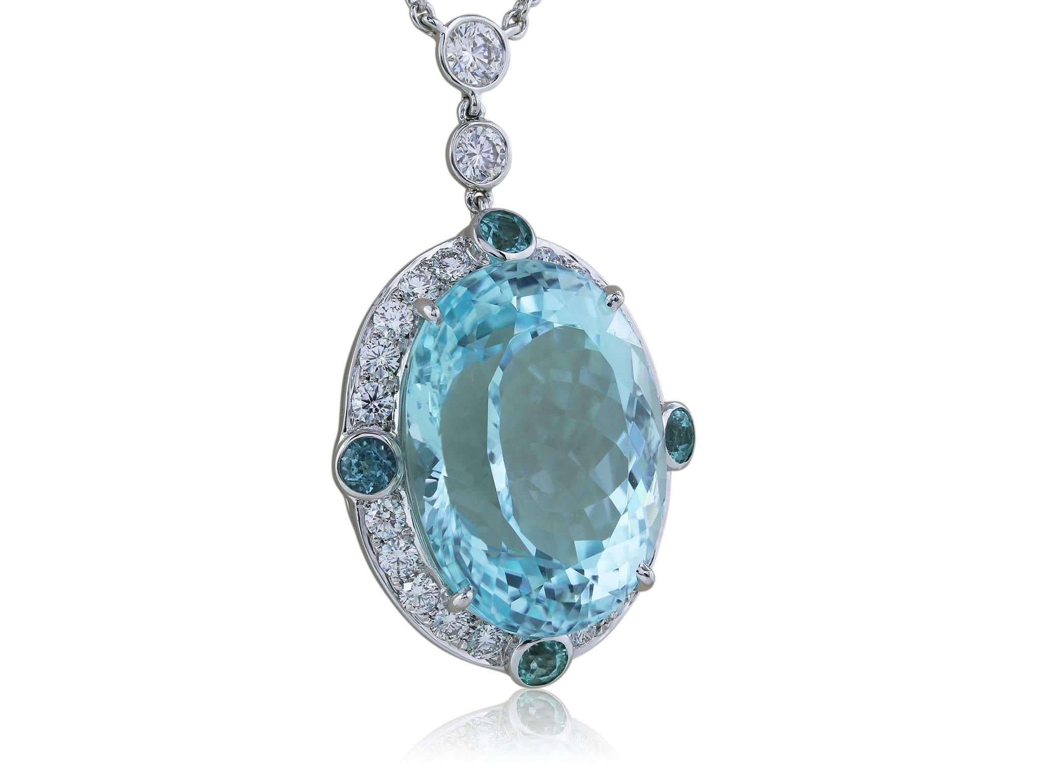 22.60 Carat Oval Paraiba Tourmaline Pendant In Excellent Condition For Sale In Chestnut Hill, MA