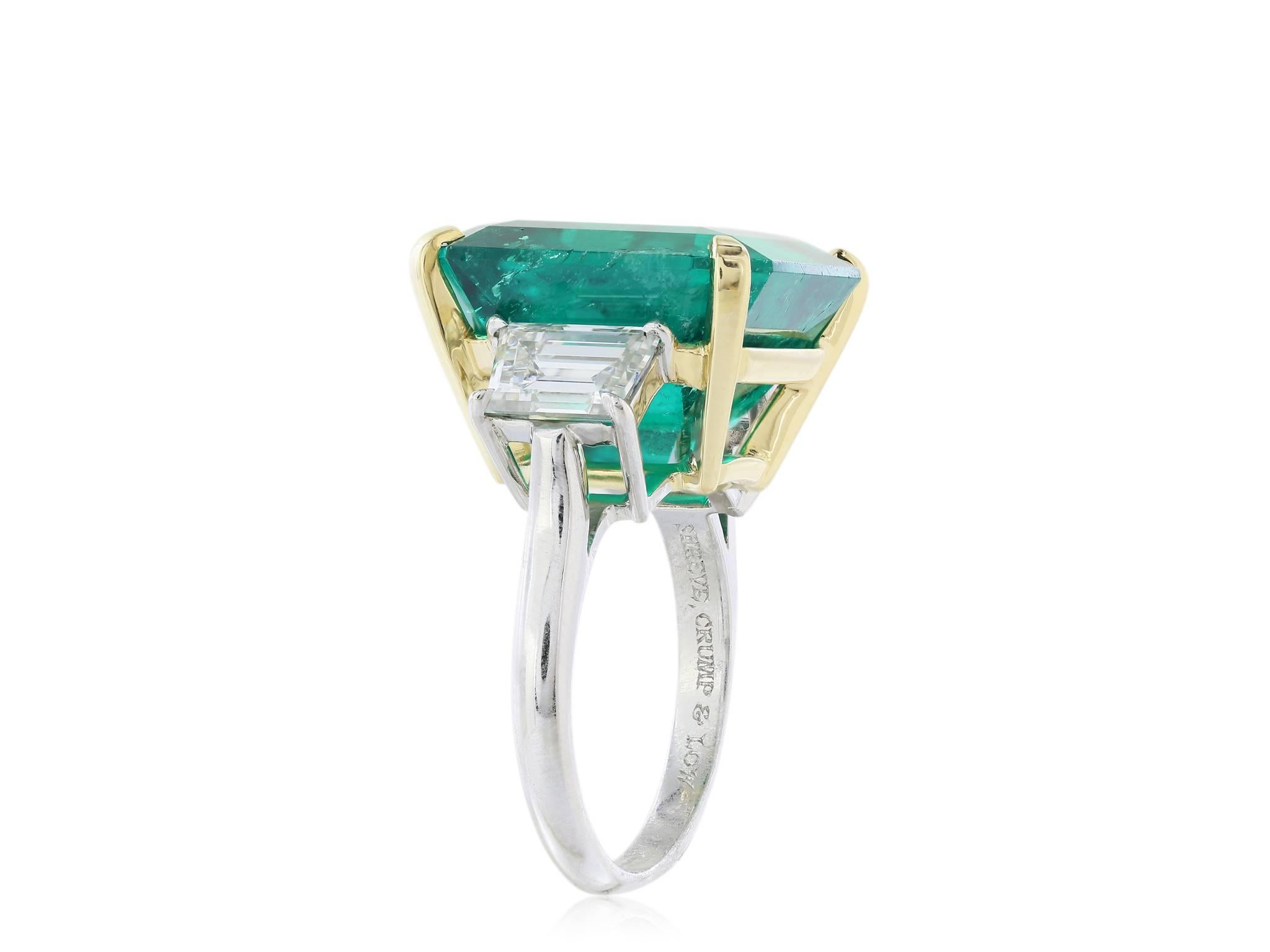 Emerald Cut Shreve, Crump & Low Magnificent 16.11 carat AGL Colombian Emerald & Diamond Ring For Sale