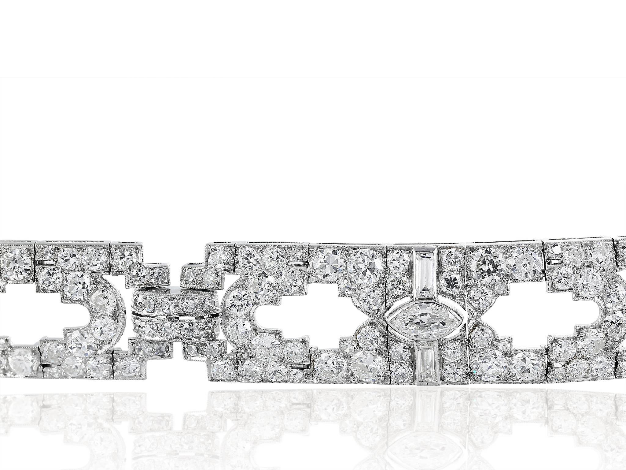 Contemporary Art Deco Diamond Platinum Link Bracelet For Sale