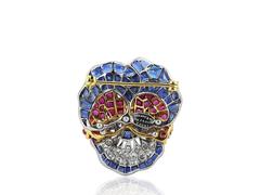 Oscar Heyman Sapphire Diamond Gold Platinum Pansy Pin