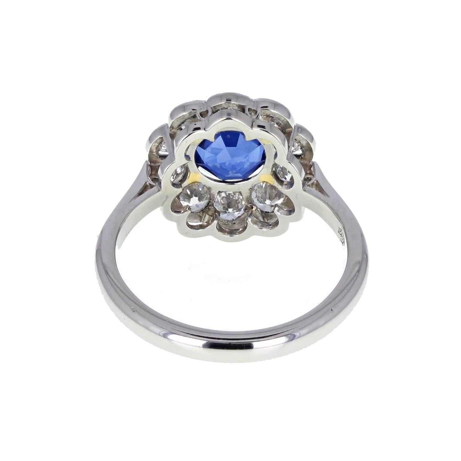 Modern Sapphire Diamond Platinum Daisy Cluster Ring 