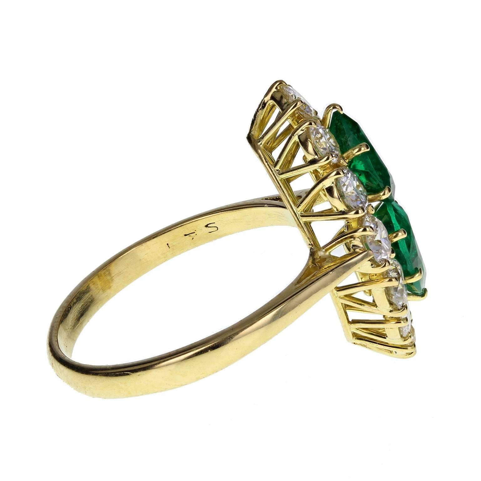 Modern Fine Quality Marquise Shaped Emerald Diamond Gold Cluster Ring