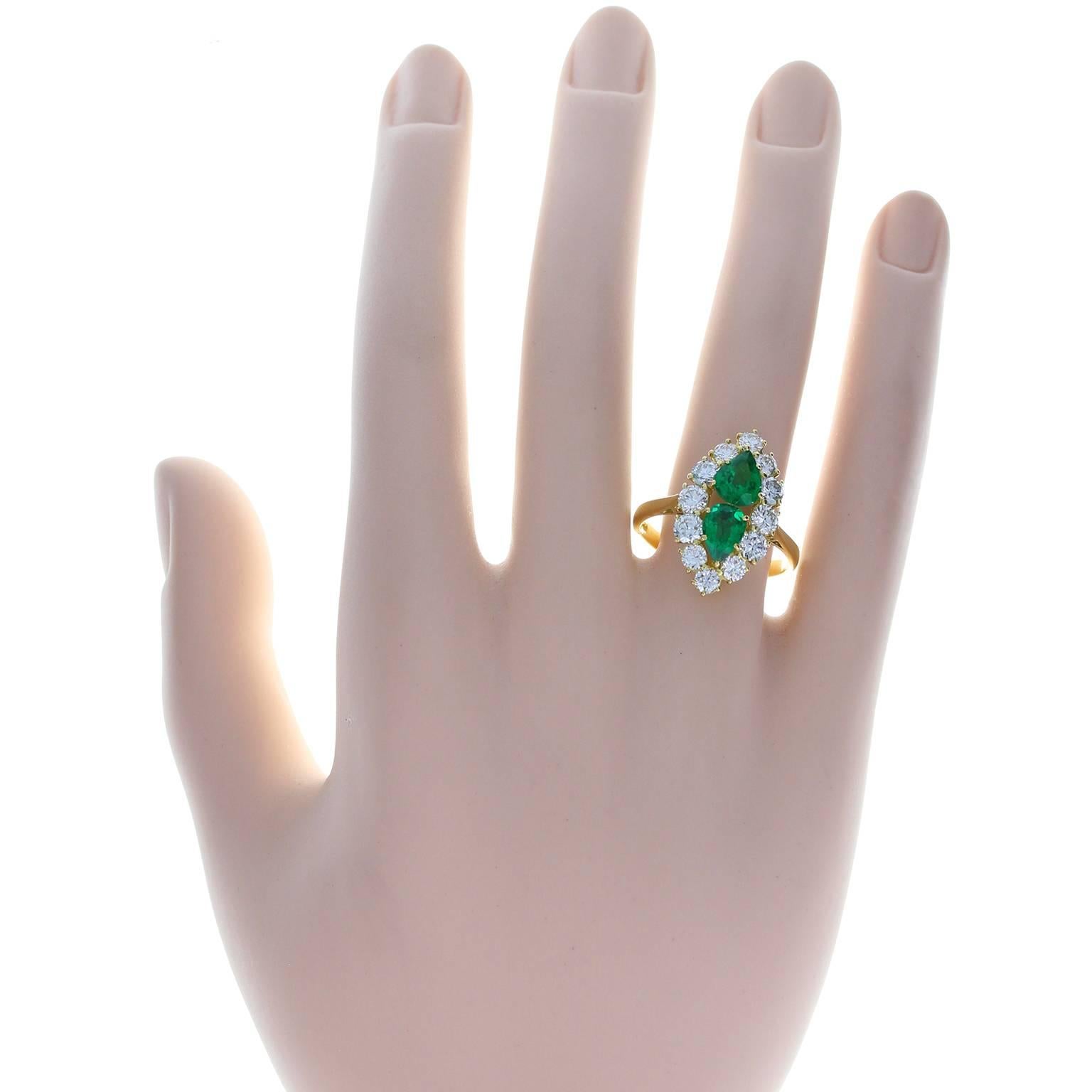 Women's Fine Quality Marquise Shaped Emerald Diamond Gold Cluster Ring