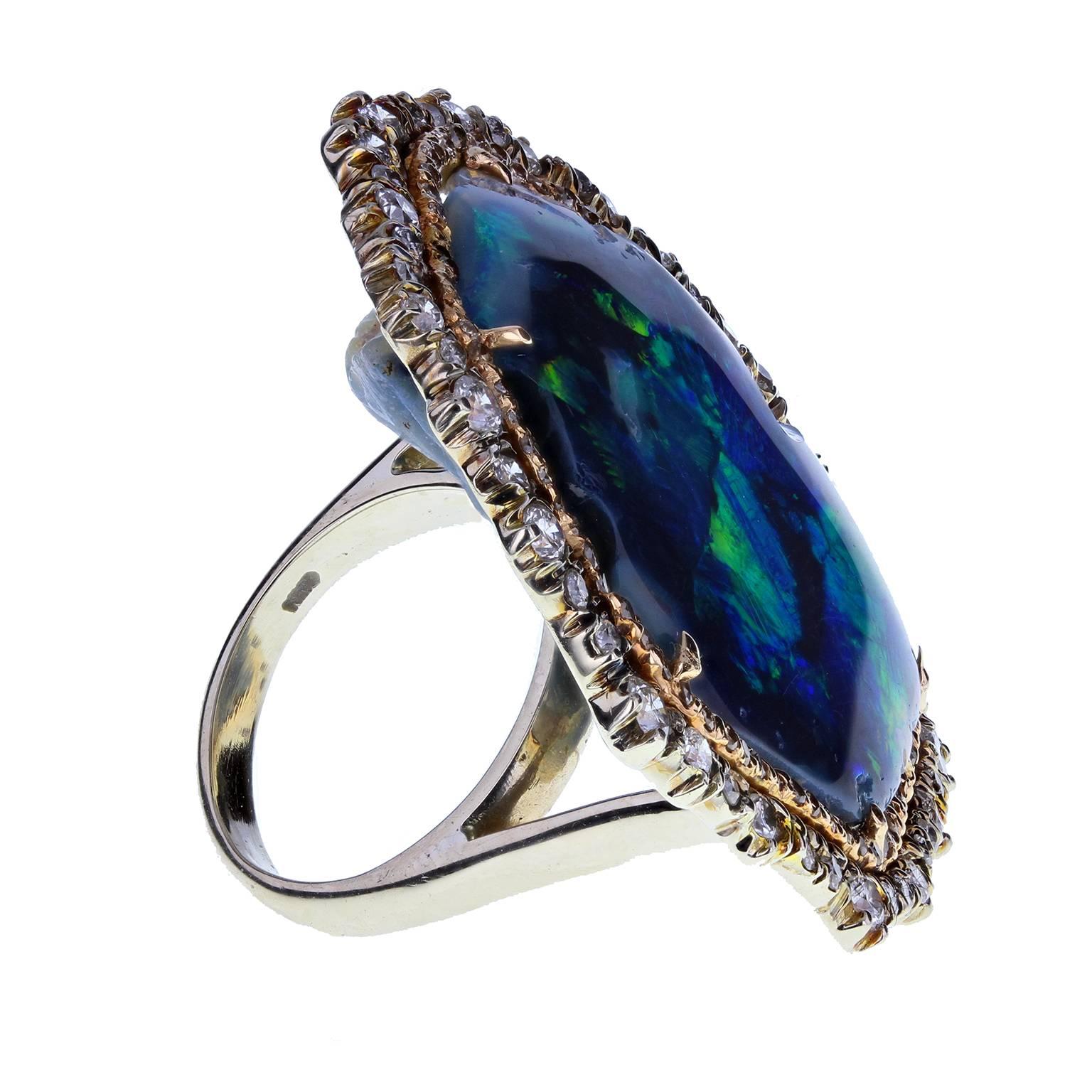 Modern Black Opal Diamond Gold Abstract Ring