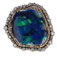 Vintage Black Opal Diamond Gold Abstract Ring