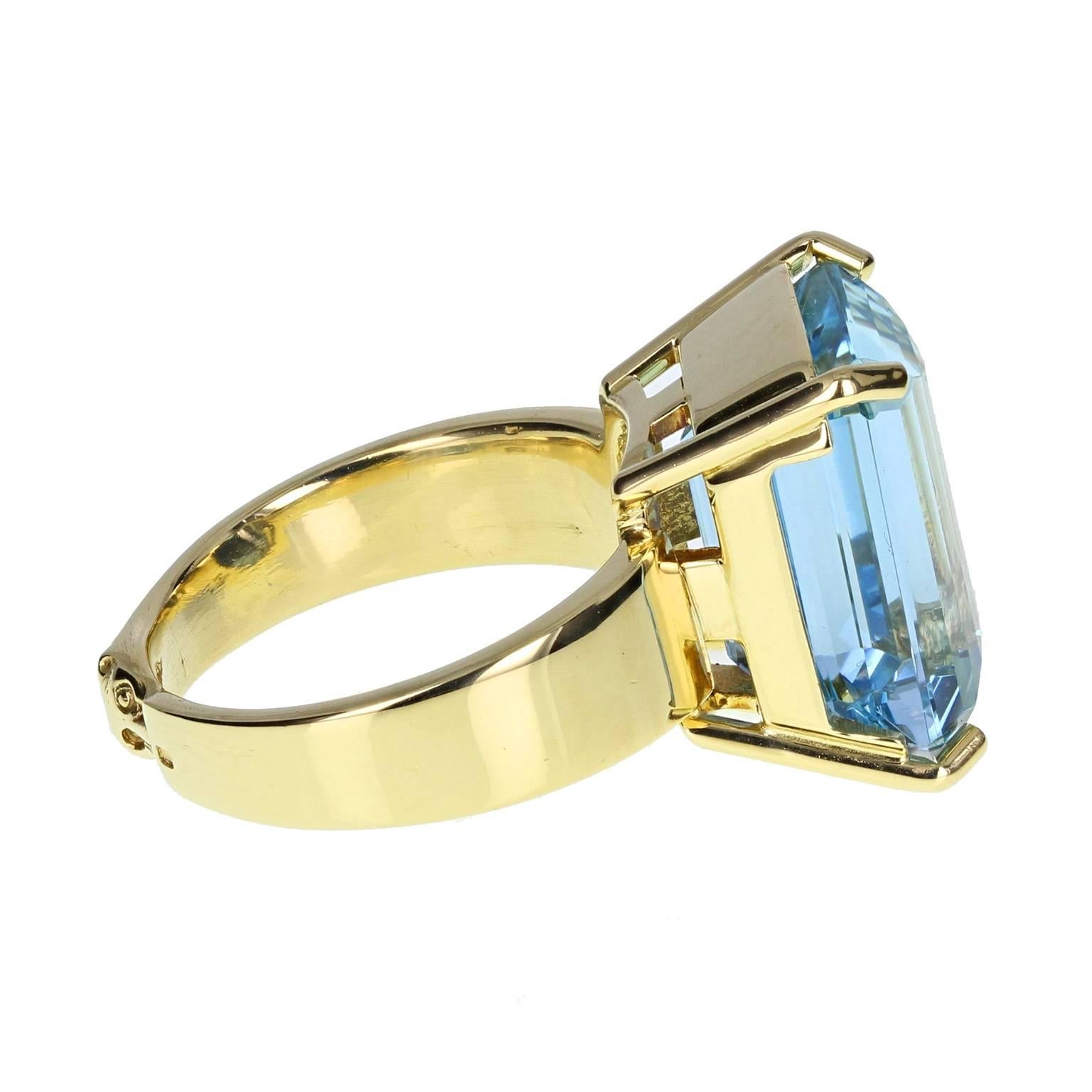 Modern Very Fine Quality Fancy Cut Aquamarine Gold Solitaire Ring