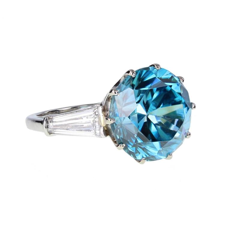 Blue Zircon Gold Platinum Solitaire Ring For Sale at 1stDibs