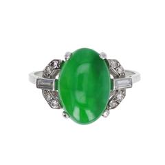 Art Deco Natural Jadeite Diamond Platinum Ring 9