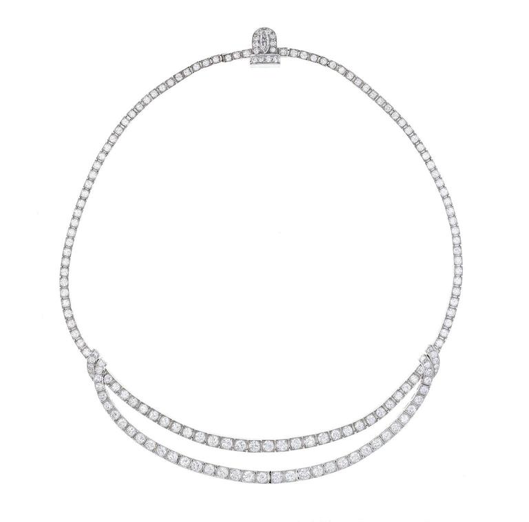 1930s Van Cleef & Arpels Art Deco Diamond Platinum Necklace For Sale