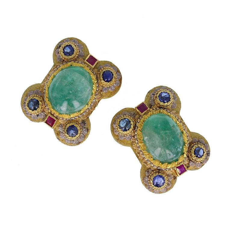 Women's or Men's Cazzaniga Ruby Sapphire Emerald Gold Sautoir Necklace For Sale