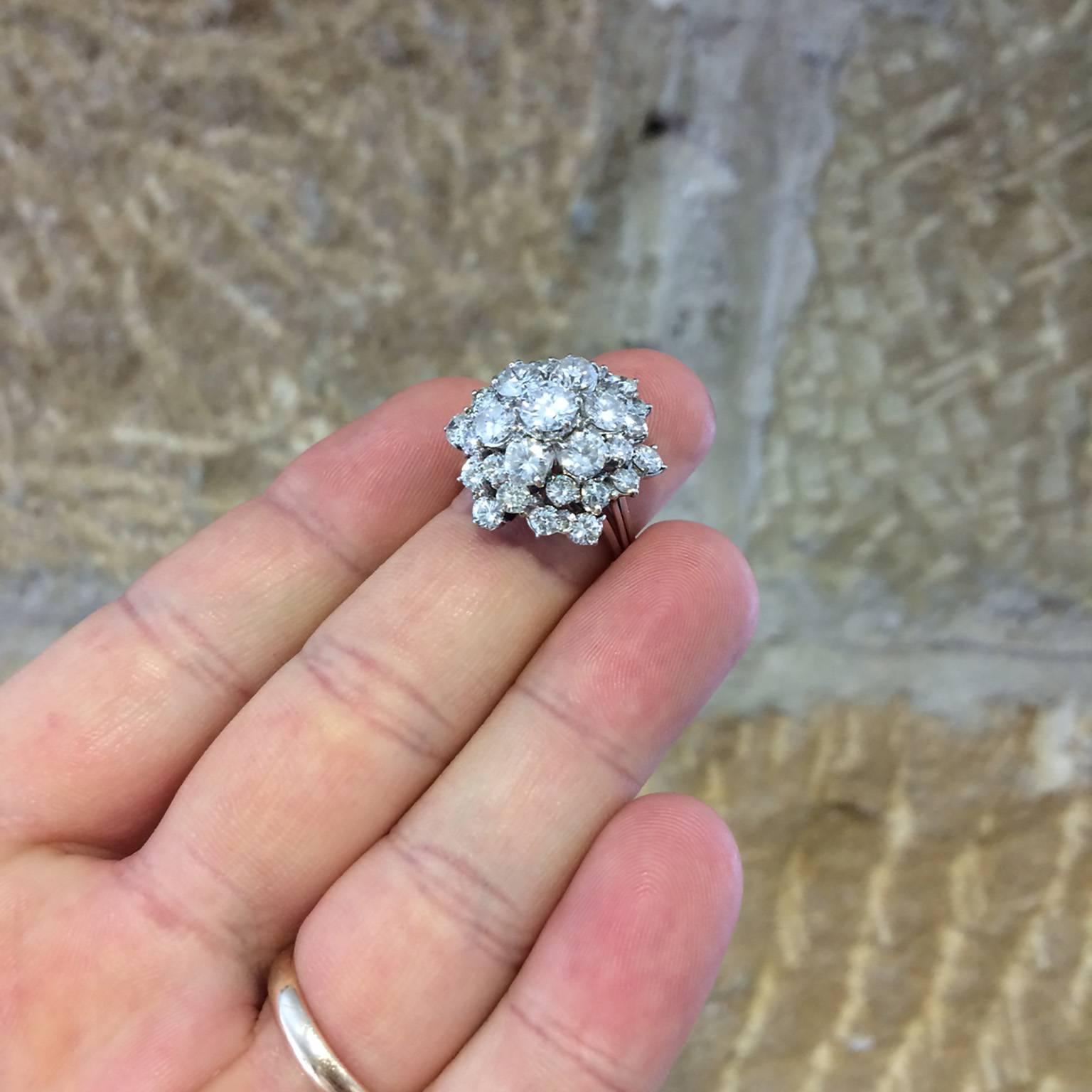 Women's 1950s Hexagonal Domed Diamond Gold Cluster Ring