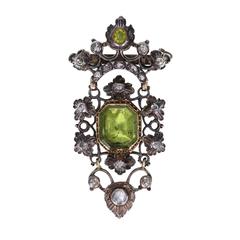 Ancient Antique Peridot Diamond Silver Gold Brooch 7