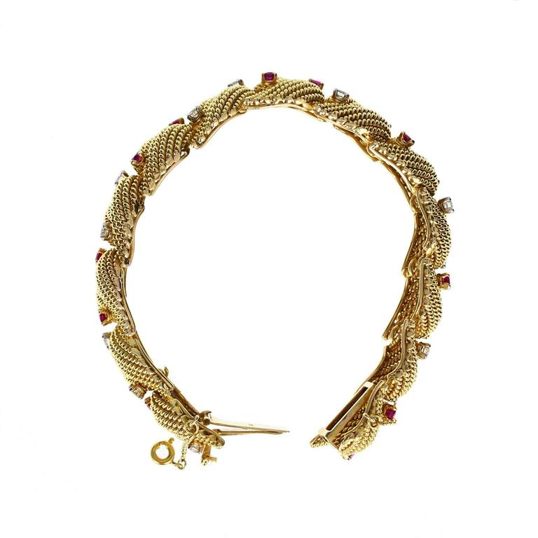 Sanz Ruby Diamond Gold Twist Rope Effect Bracelet For Sale at 1stdibs