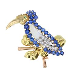 Cartier Moonstone Sapphire Diamond Gold Bird Brooch 4