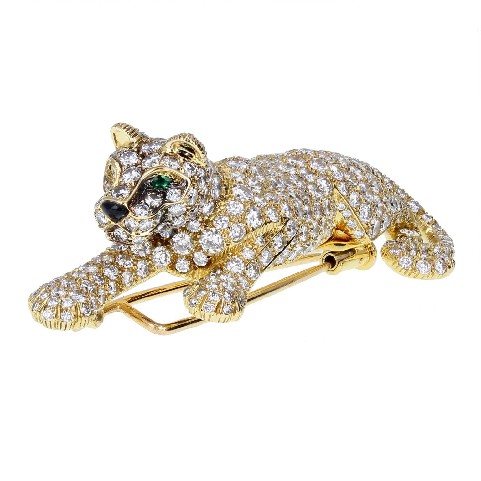 Cartier Gold Diamond Panther Brooch For 