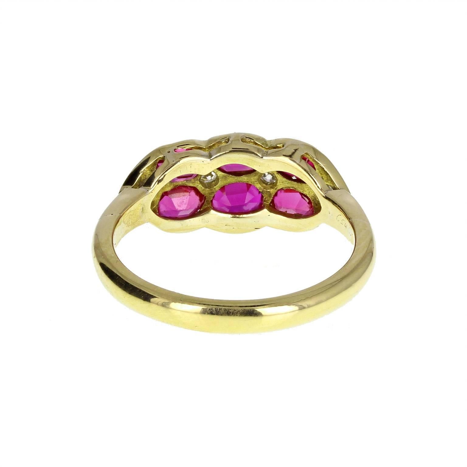 Late Victorian Antique Victorian Ruby Rose Cut Diamond Gold Ring