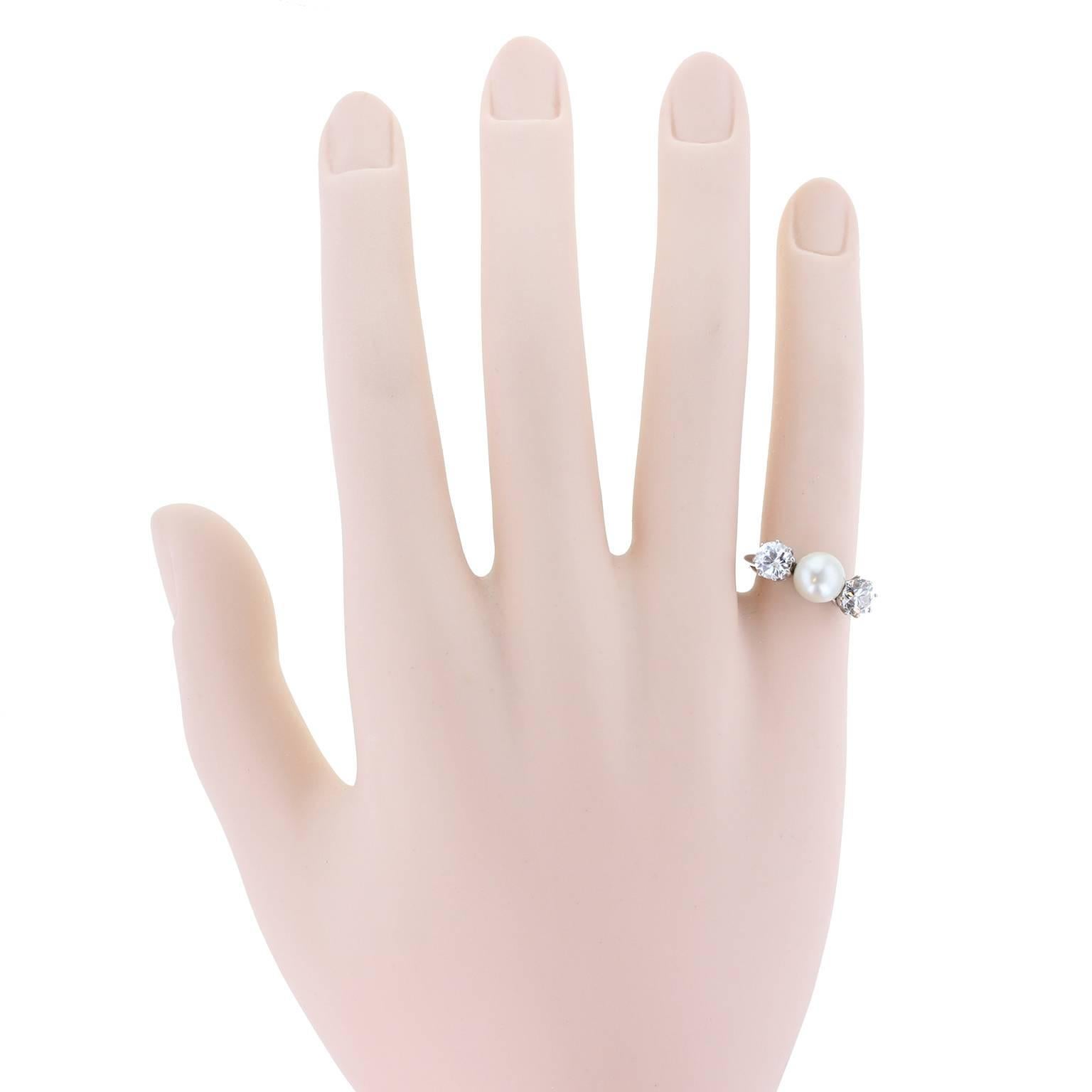 Women's Antique Pearl Old Cut Diamond Three Stone Ring