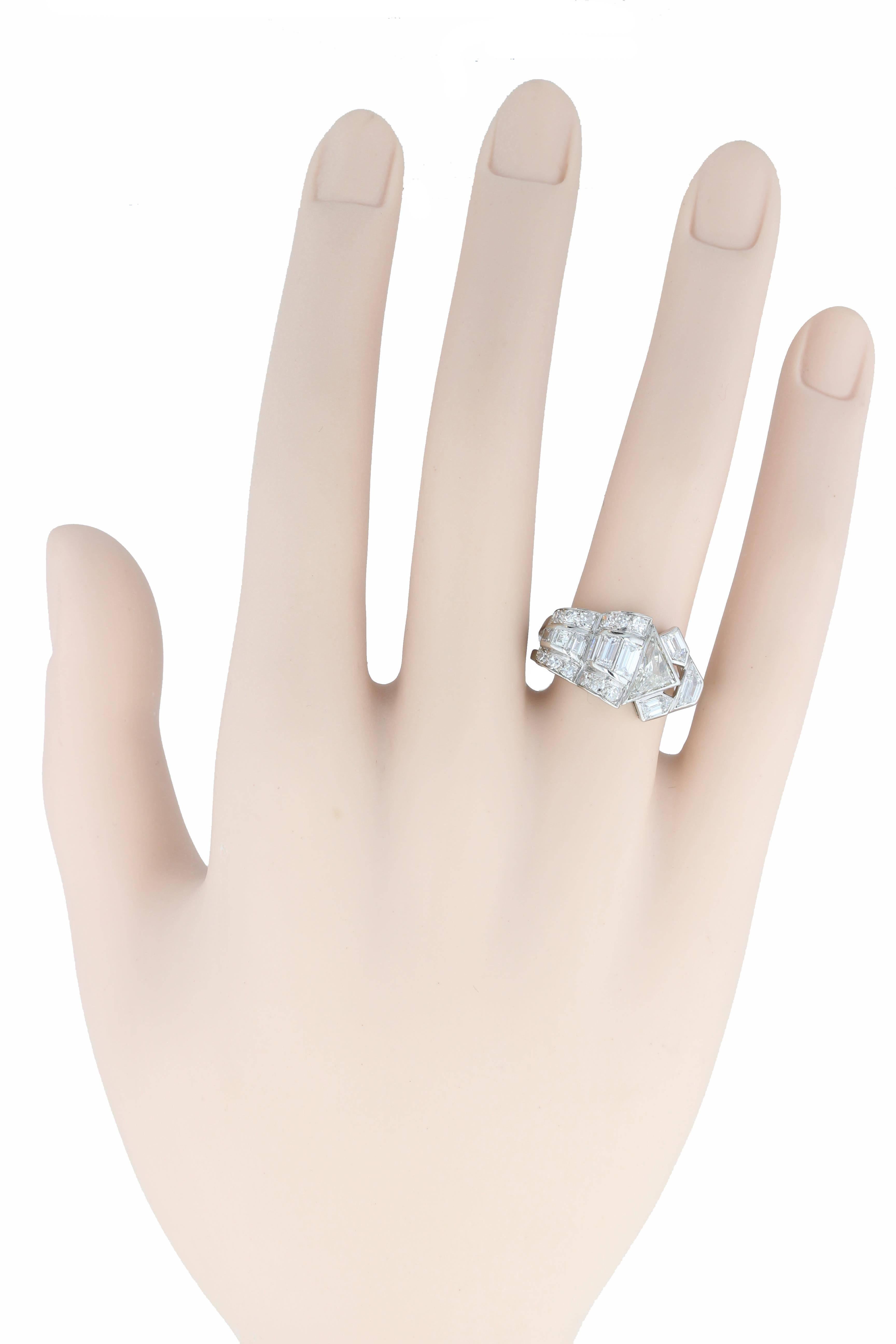 Women's or Men's Art Deco Fancy Diamond Cluster Platinum Cocktail Ring