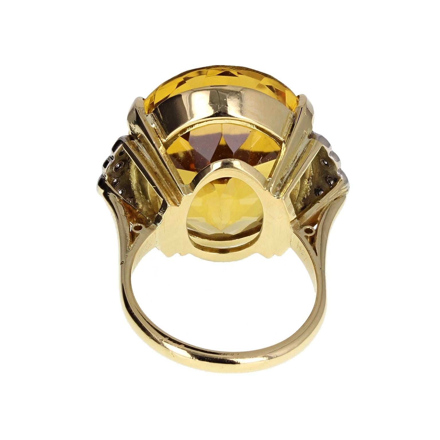 Oval Cut Vintage 1930s Citrine Diamond Cocktail Ring
