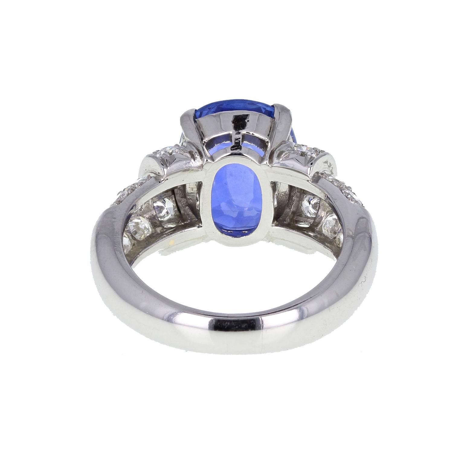 Art Deco 5.40 Carat Unheated Ceylon Sapphire Diamond Platinum Ring For Sale