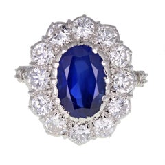 1950s Buccellati Unheated Burma Sapphire Diamond Cluster Ring