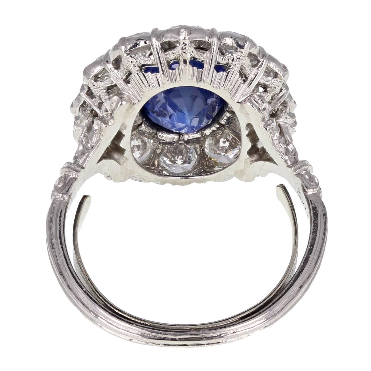 Oval Cut 1950s Buccellati Unheated Burma Sapphire Diamond Cluster Ring