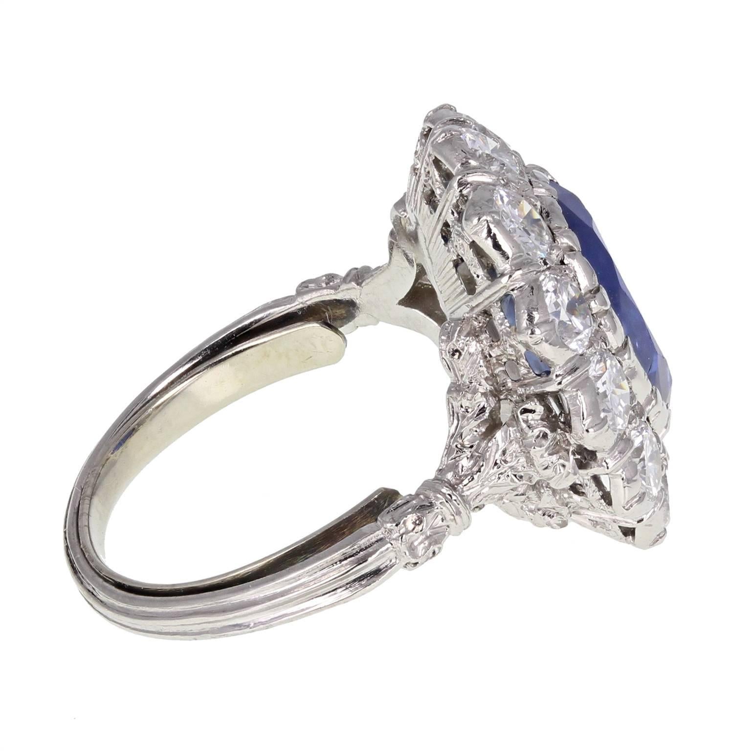 Modern 1950s Buccellati Unheated Burma Sapphire Diamond Cluster Ring